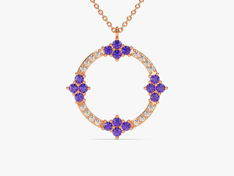 Open Circle Amethyst Necklace in 14k Solid Gold