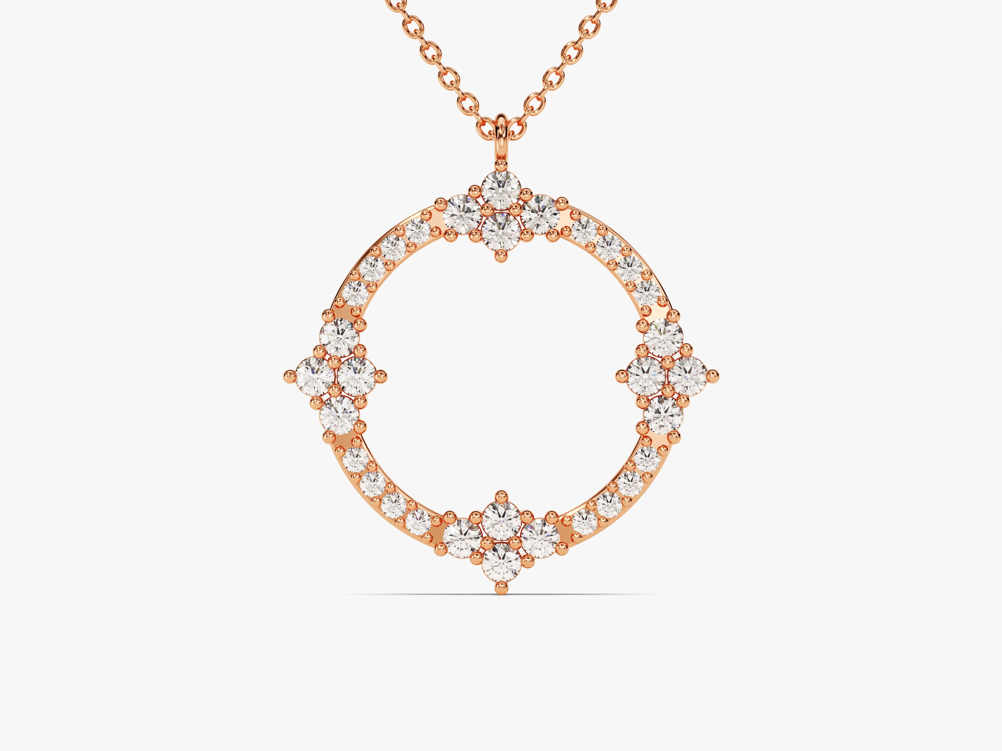 Rose gold diamond circle pendant necklace for jewelry lovers