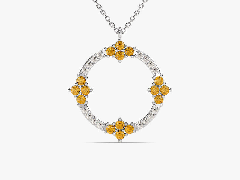 Open Circle Citrine Necklace in 14k Solid Gold