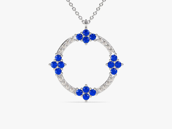 Open Circle Sapphire Necklace in 14k Solid Gold
