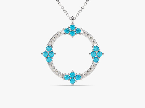 Open Circle Blue Topaz Necklace in 14k Solid Gold