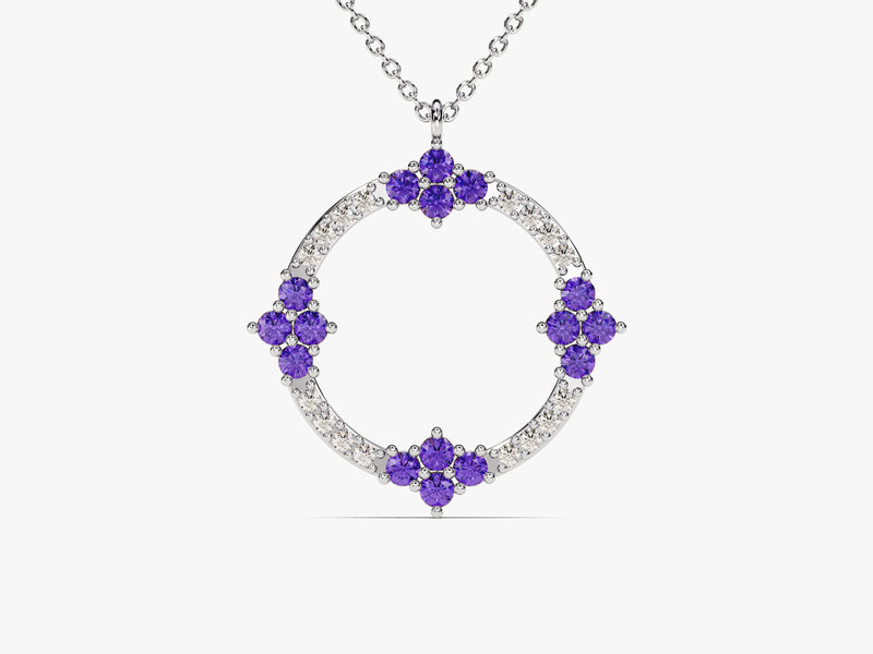 Open Circle Amethyst Necklace in 14k Solid Gold