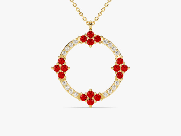 Open Circle Garnet Necklace in 14k Solid Gold