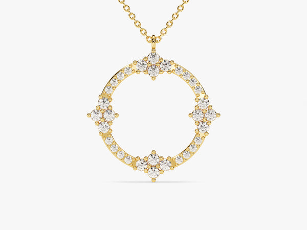 Open Circle Diamond Birthstone Necklace in 14k Solid Gold