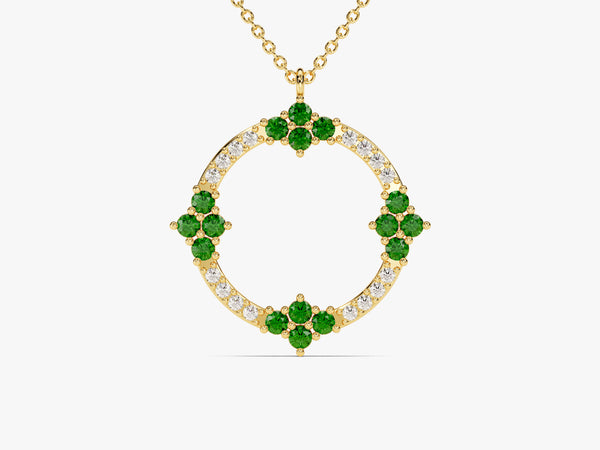 Open Circle Emerald Necklace in 14k Solid Gold