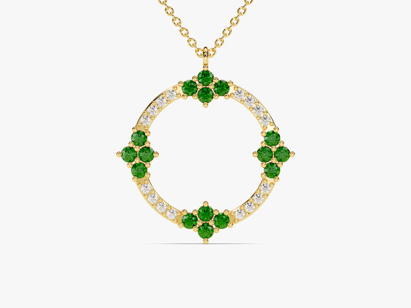 Open Circle Emerald Necklace in 14k Solid Gold