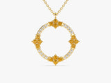 Open Circle Citrine Necklace in 14k Solid Gold