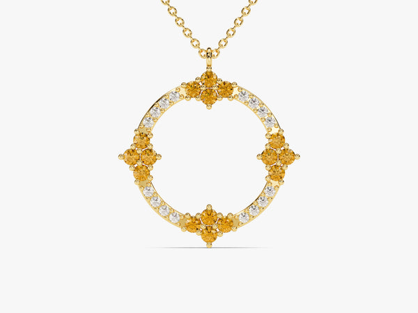 Open Circle Citrine Necklace in 14k Solid Gold