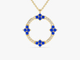 Open Circle Sapphire Necklace in 14k Solid Gold