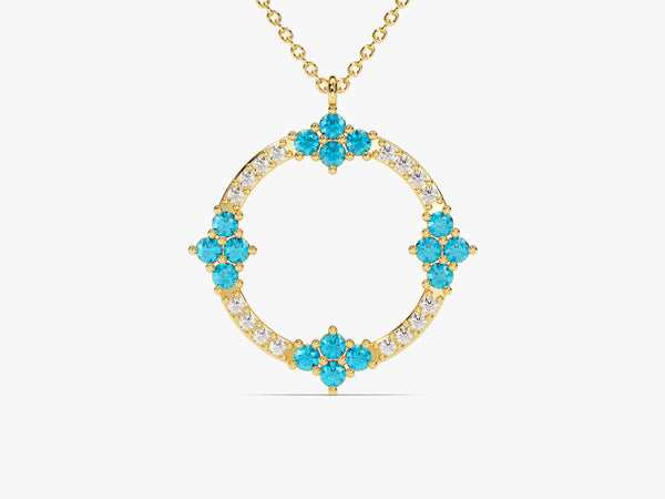 Open Circle Blue Topaz Necklace in 14k Solid Gold