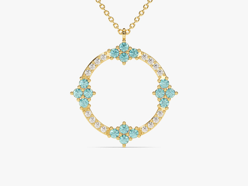 Open Circle Aqumarine Necklace in 14k Solid Gold
