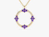 Open Circle Amethyst Necklace in 14k Solid Gold