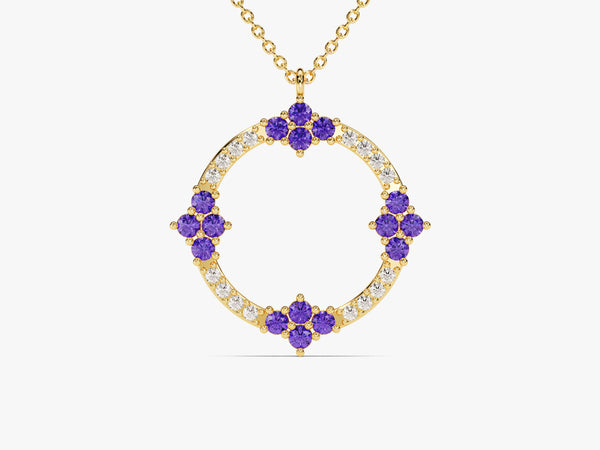 Open Circle Amethyst Necklace in 14k Solid Gold
