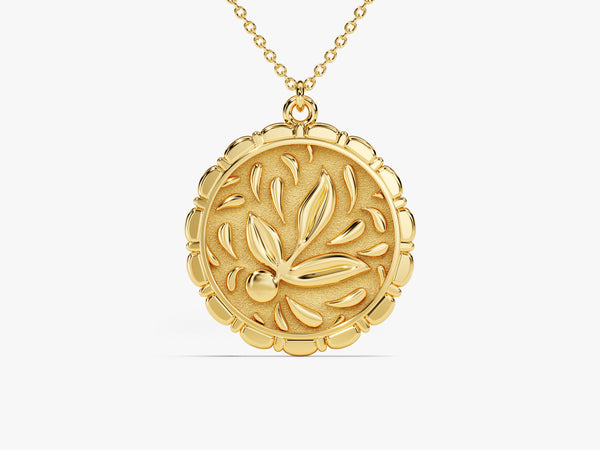 Leaf Coin Necklace in 14k Solid Gold