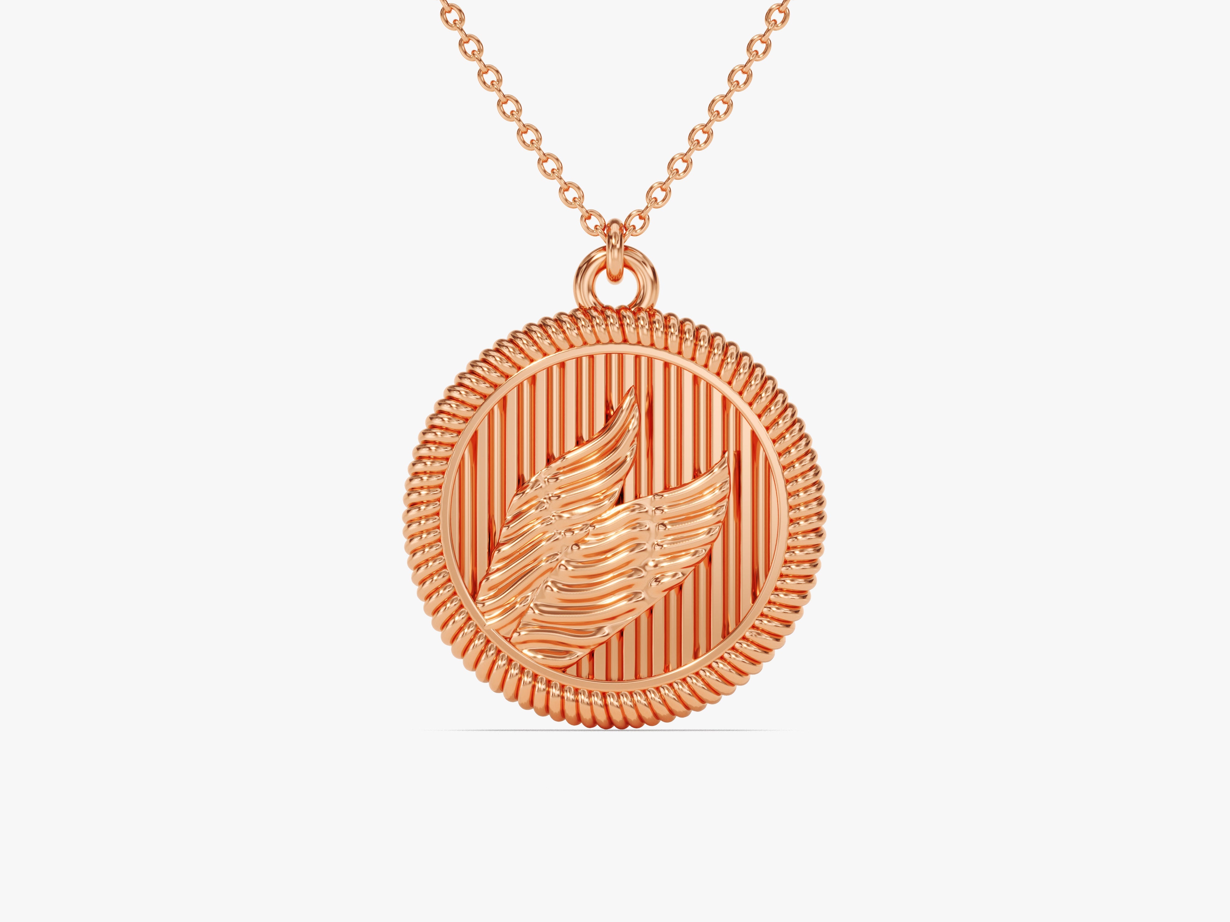 Rose gold necklace with winged medallion jewelry