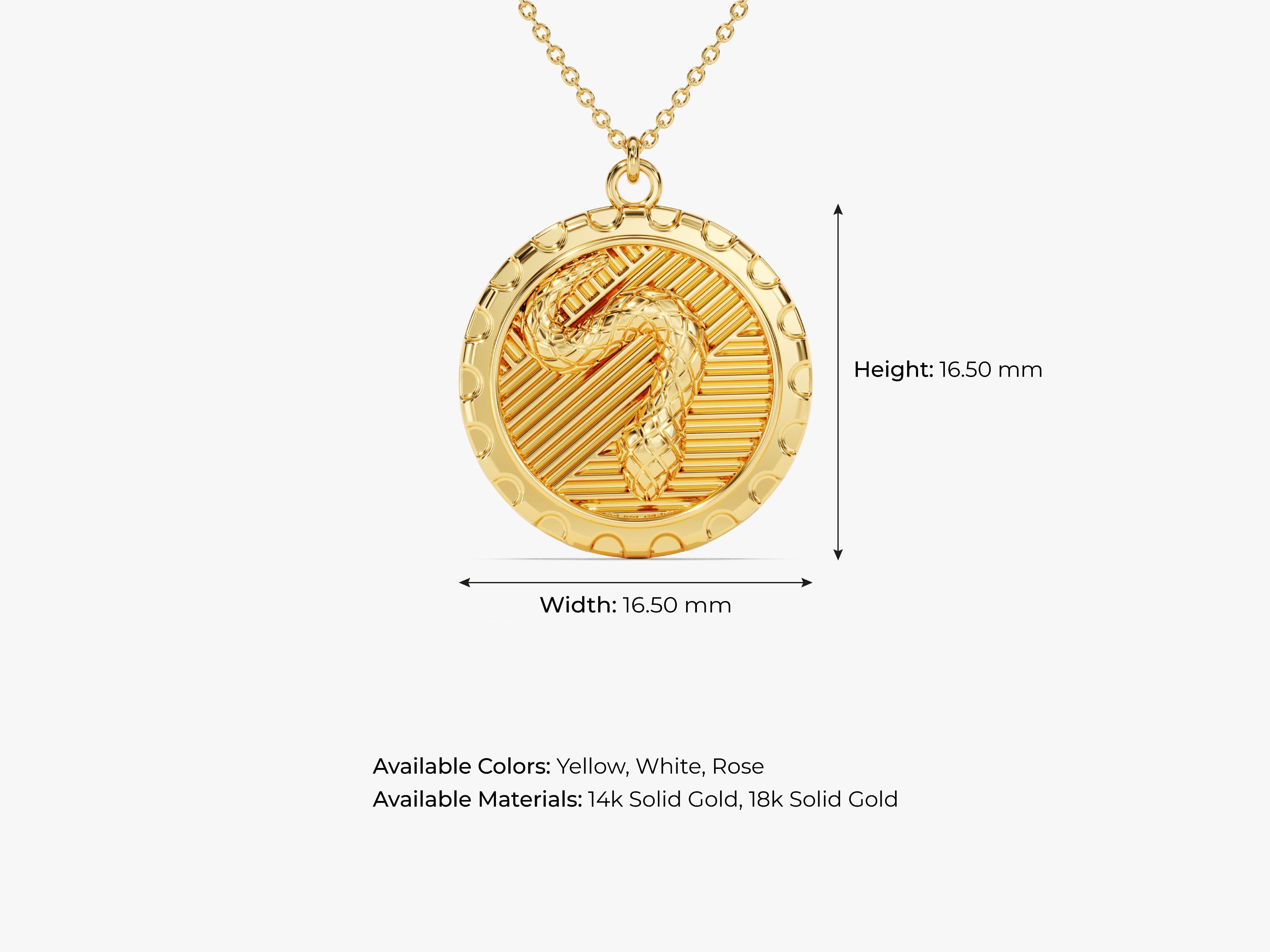 Gold snake pendant necklace, fine jewelry, available in yellow, white, rose gold