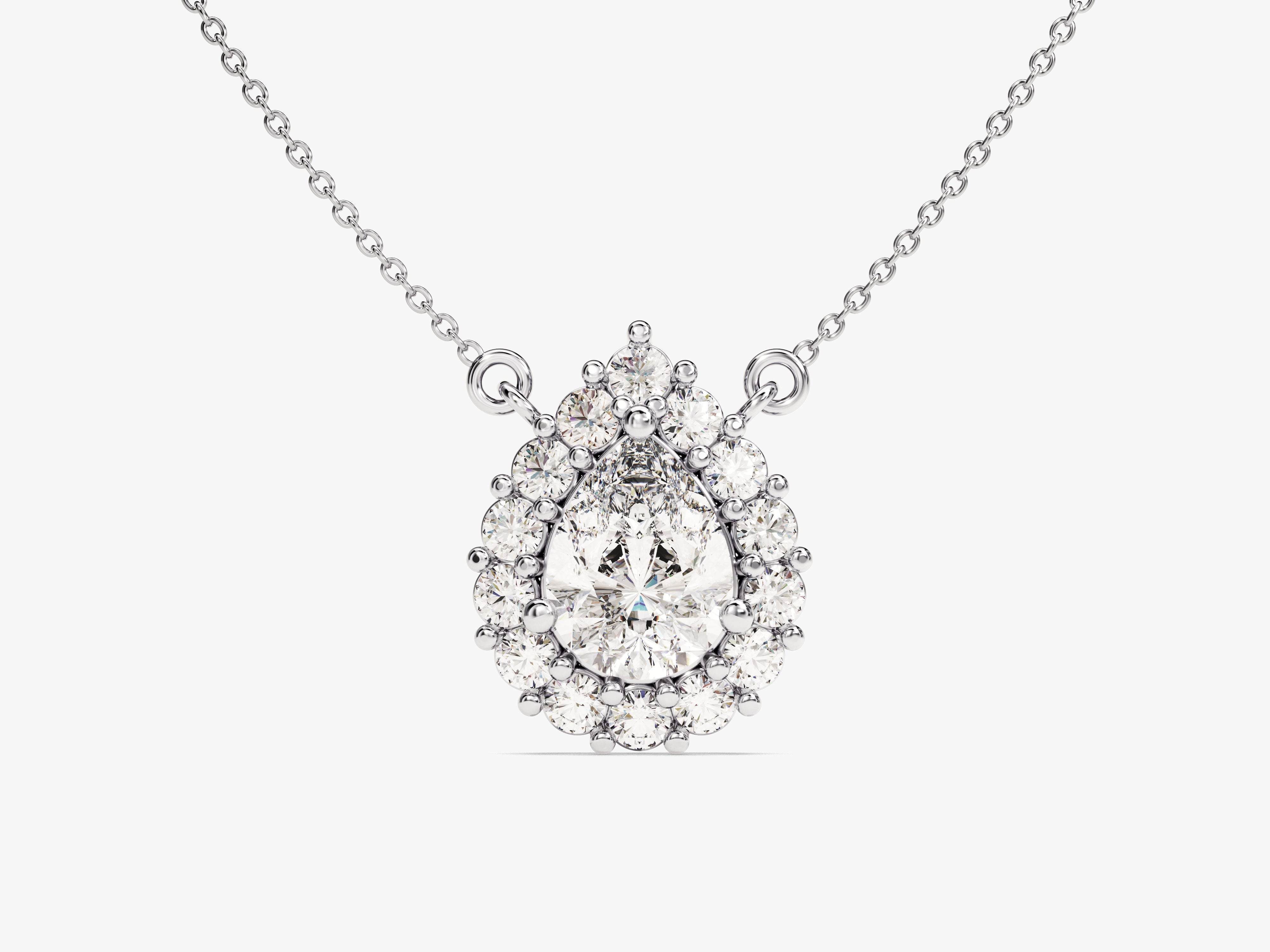 Diamond halo pear shape pendant necklace for jewelry lovers