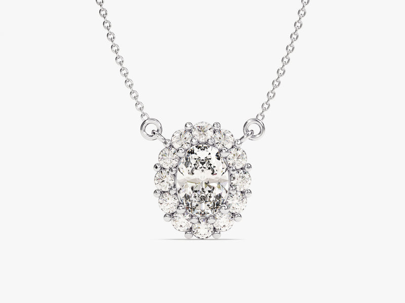 Oval Halo Diamond Necklace in 14k Solid Gold