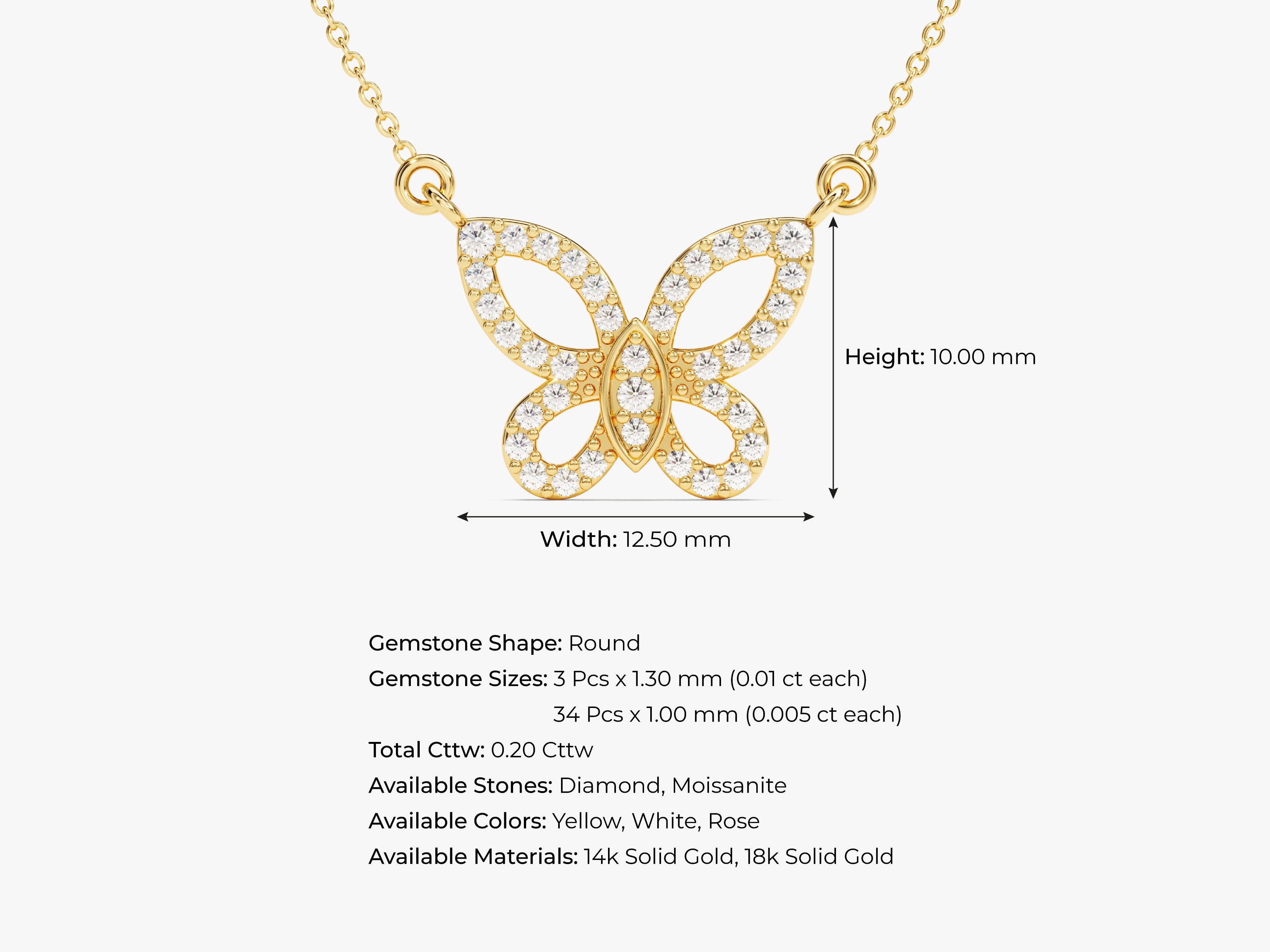 Diamond butterfly necklace, 14k solid gold jewelry