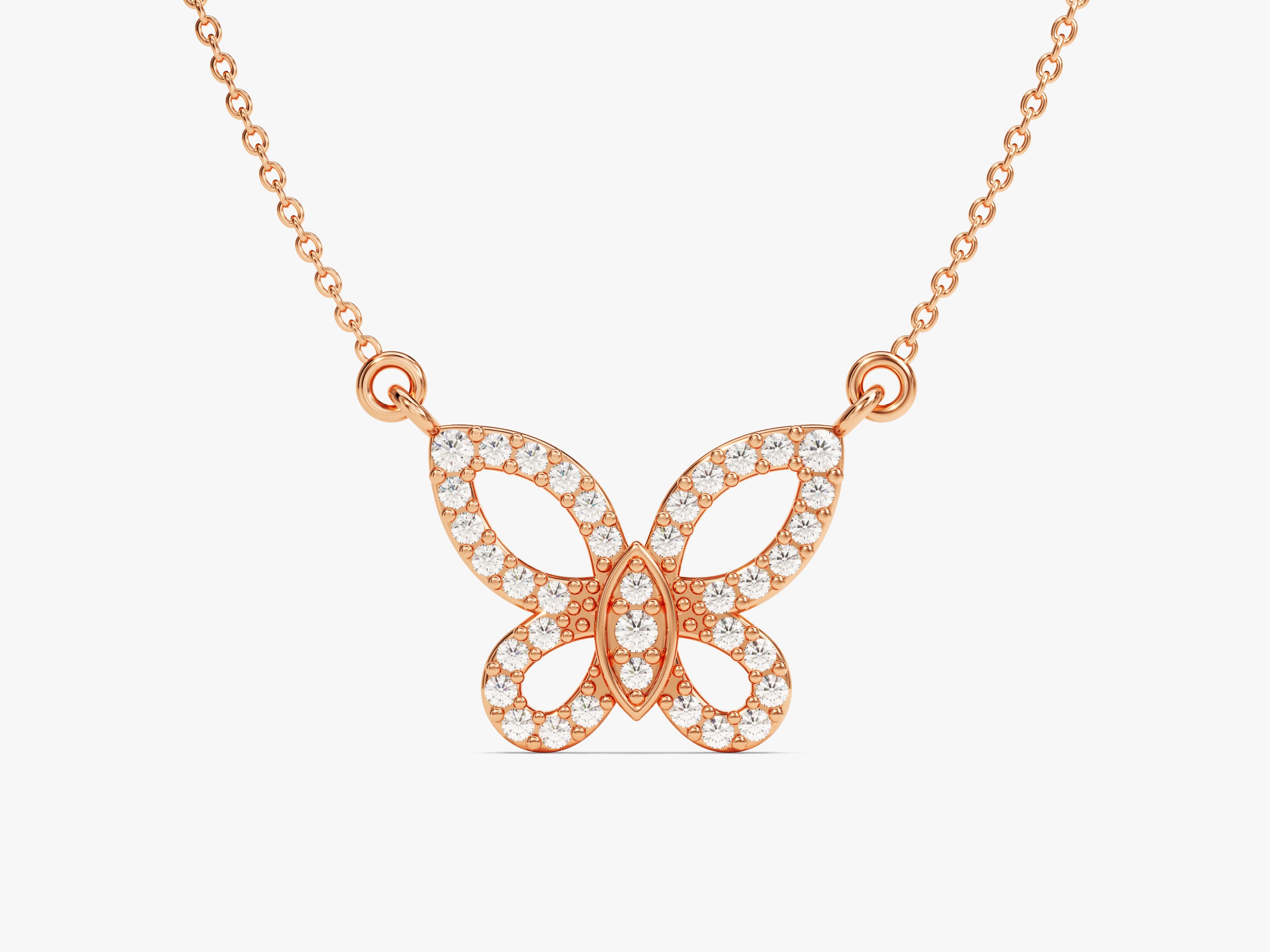 Diamond butterfly necklace in rose gold for jewelry lovers