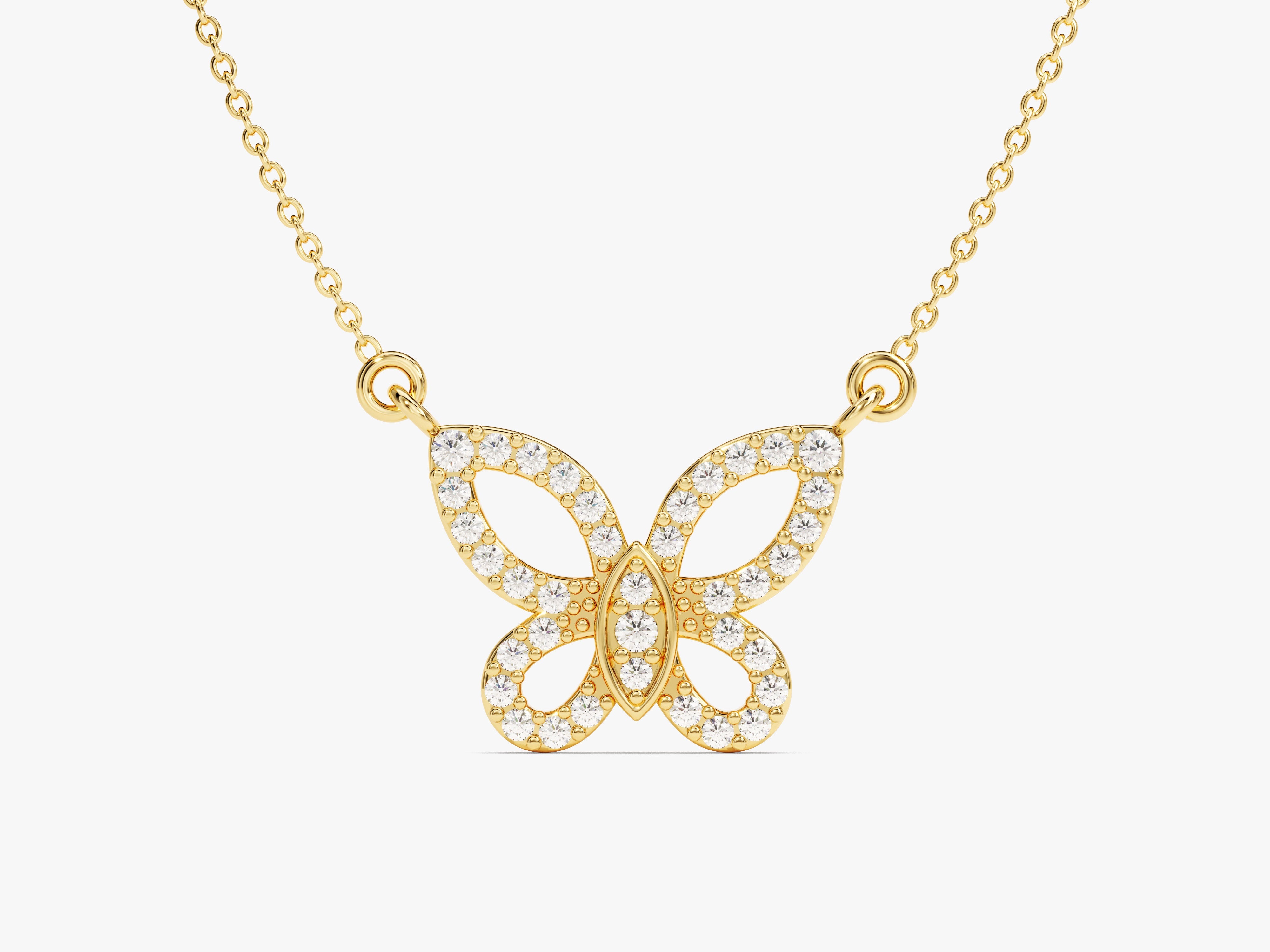 Diamond butterfly necklace in 14k yellow gold
