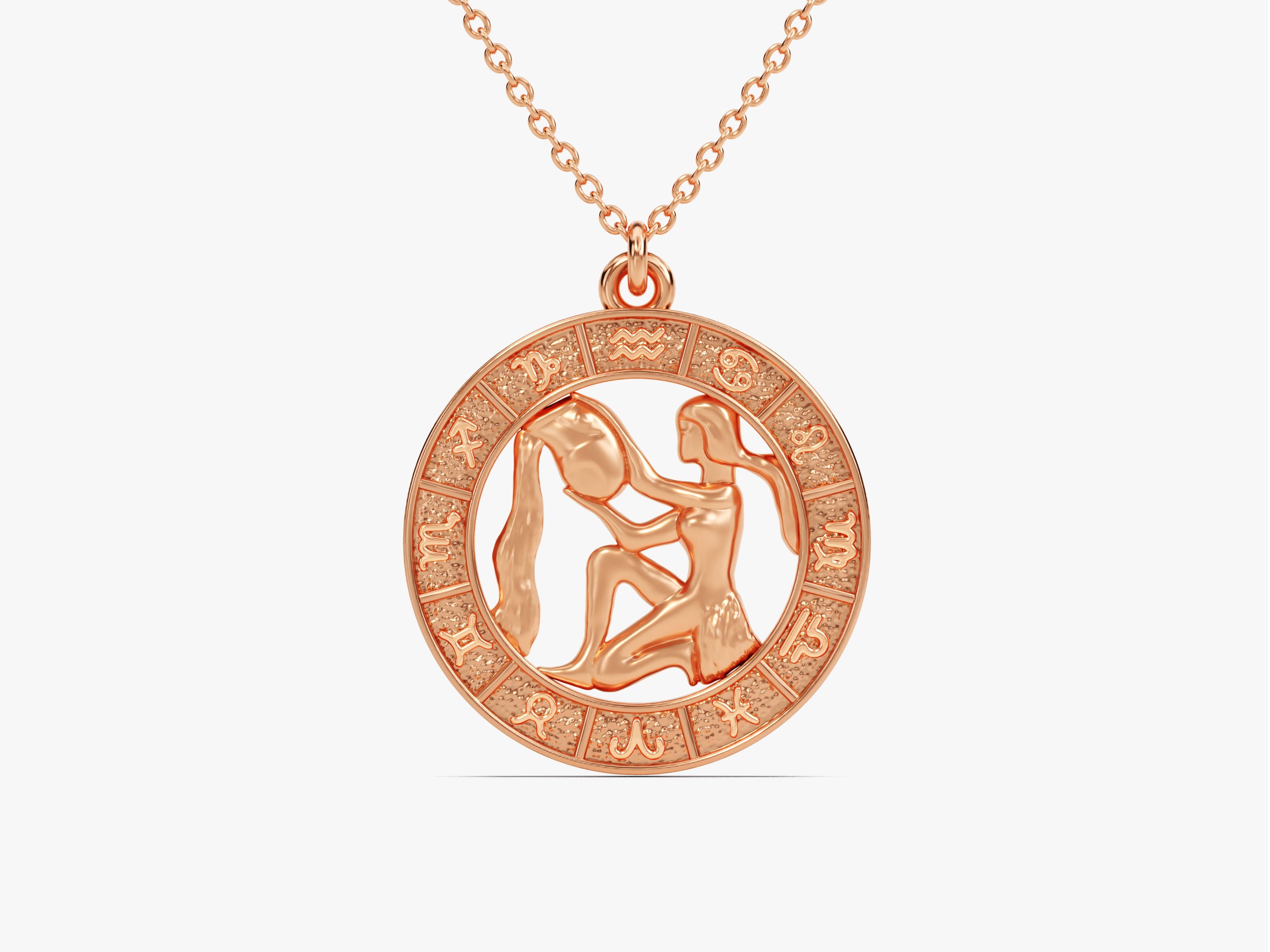 Rose gold Aquarius zodiac pendant necklace jewelry