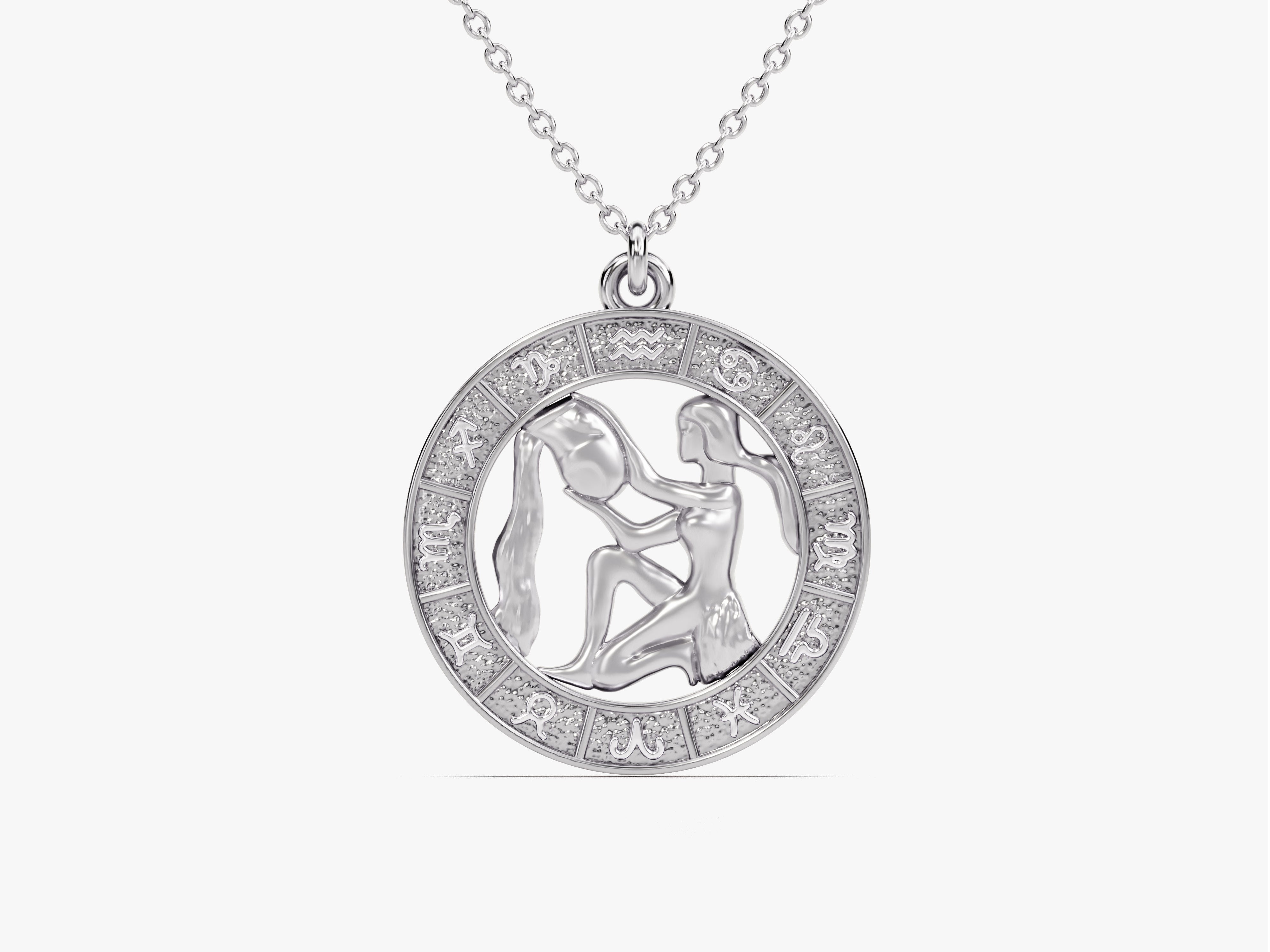 Aquarius zodiac sign pendant necklace, sterling silver astrology jewelry