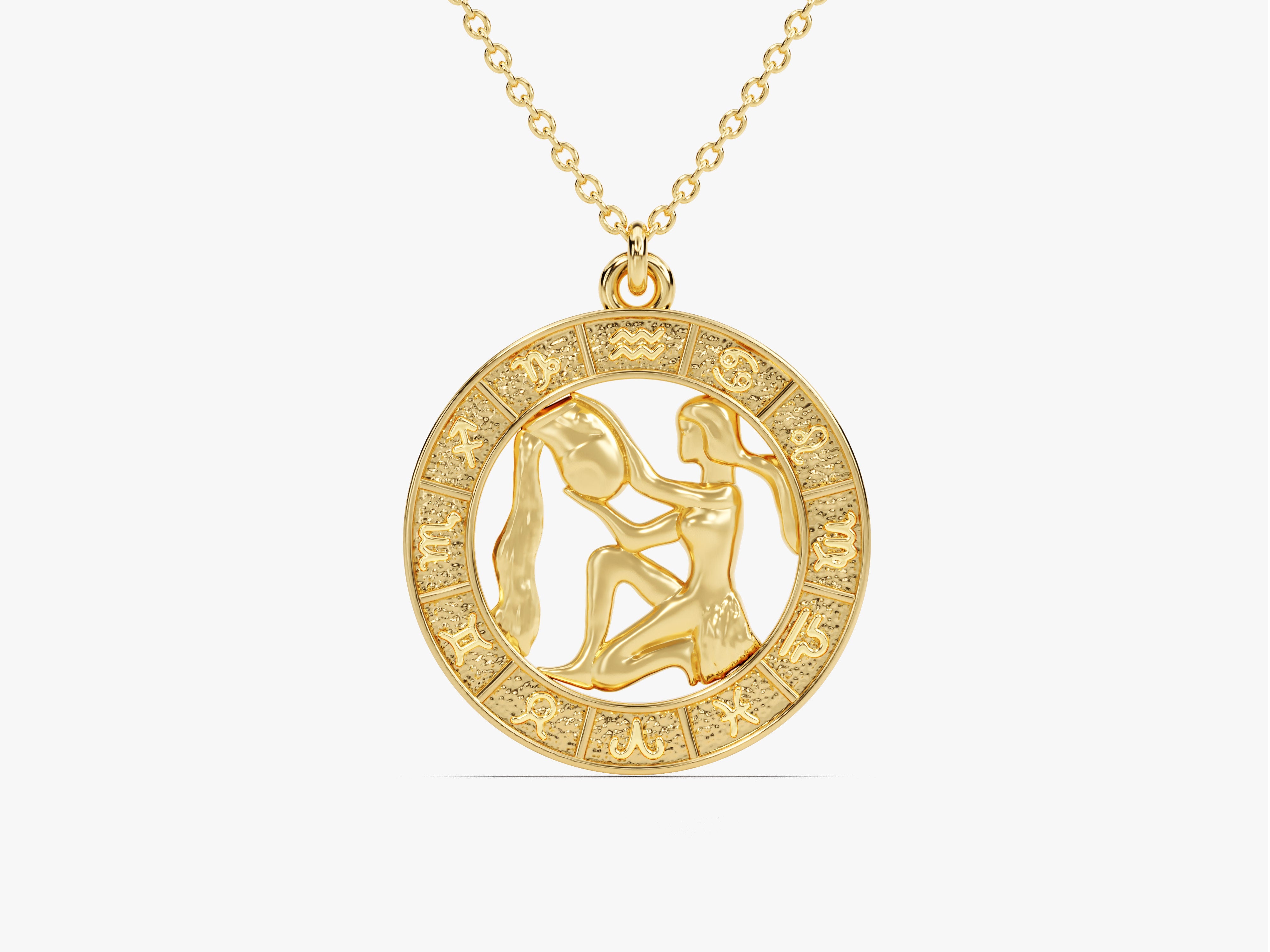 Gold Aquarius zodiac pendant necklace, jewelry for her