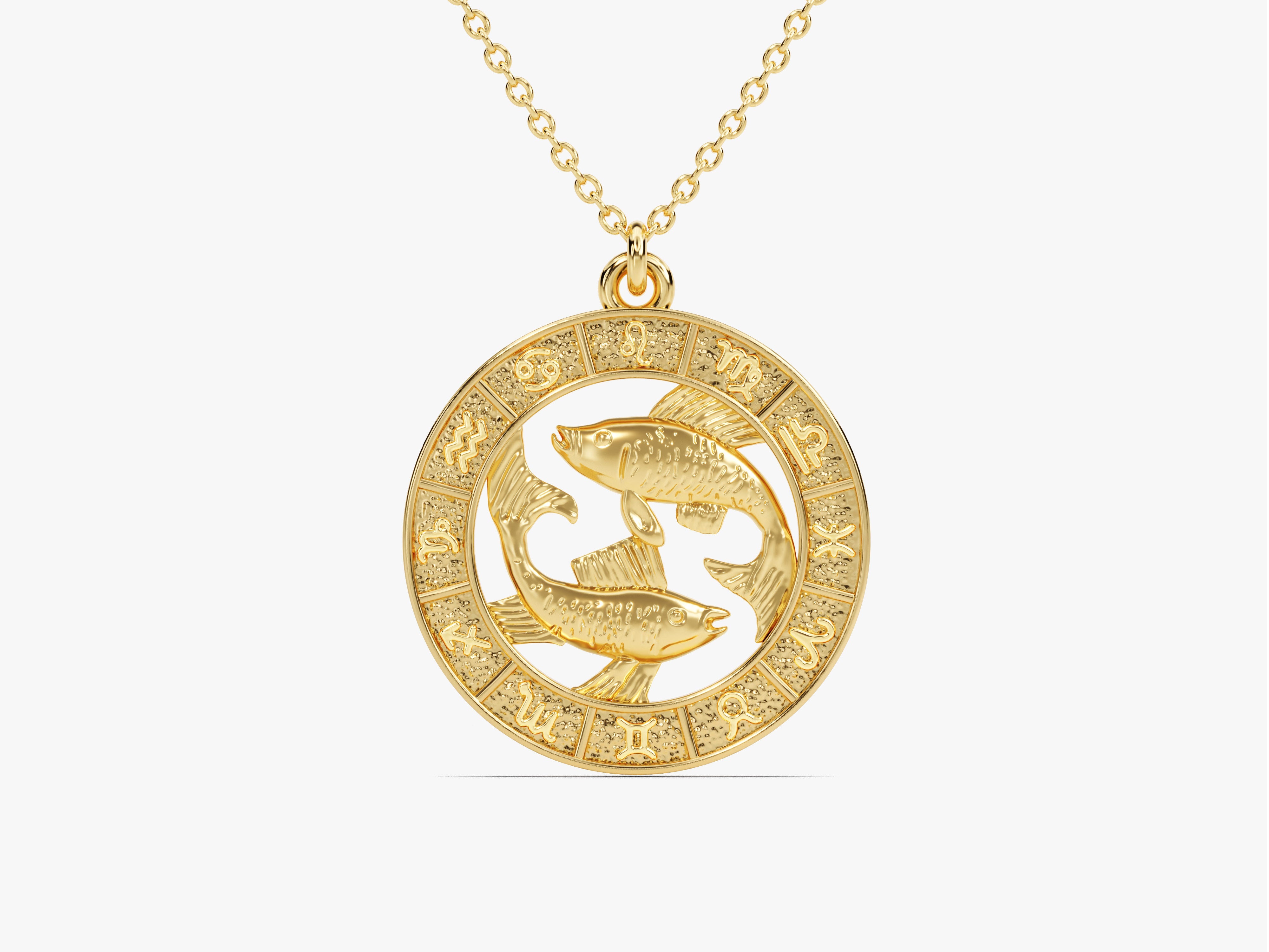 Gold Pisces zodiac pendant necklace jewelry