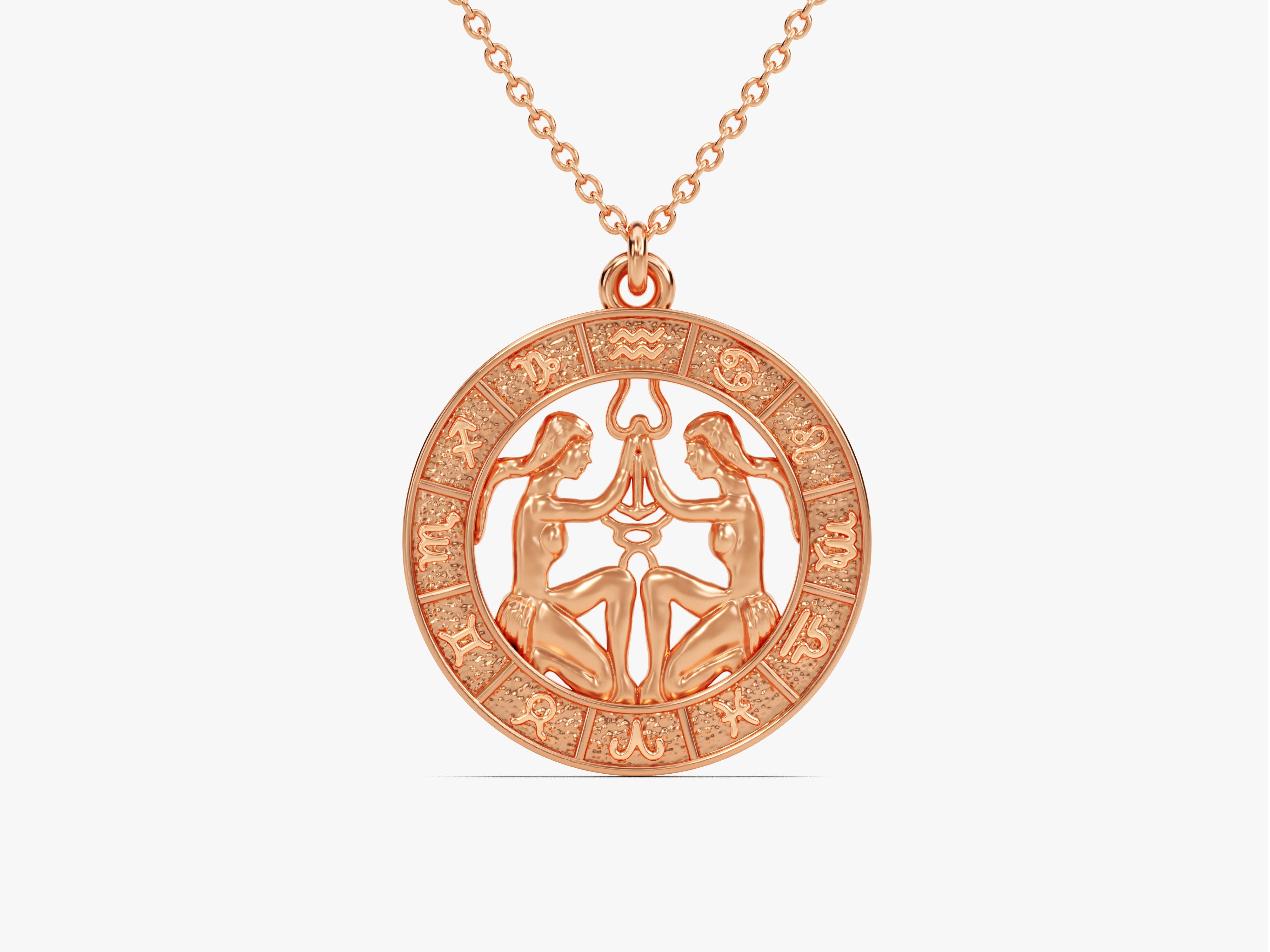 Rose gold Gemini zodiac pendant necklace for jewelry lovers