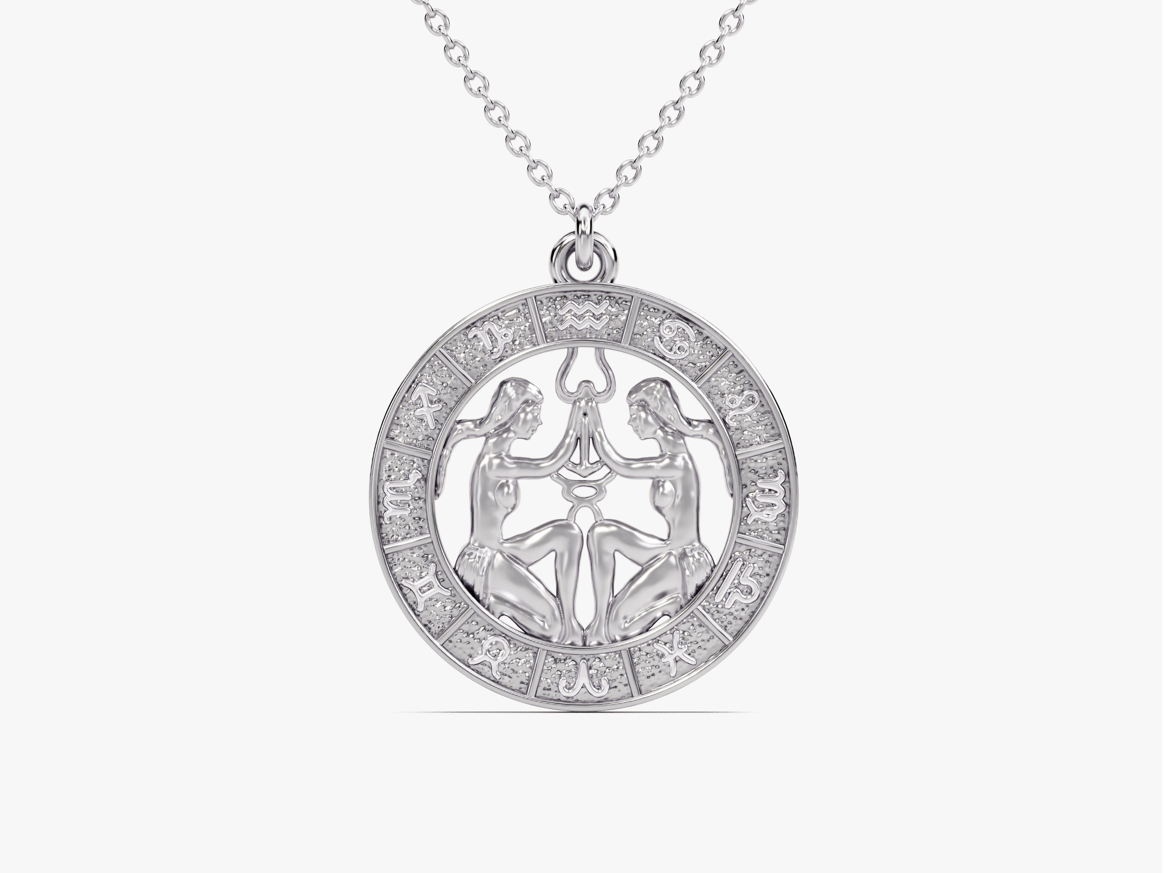 Gemini zodiac pendant necklace, fine jewelry, astrological charm