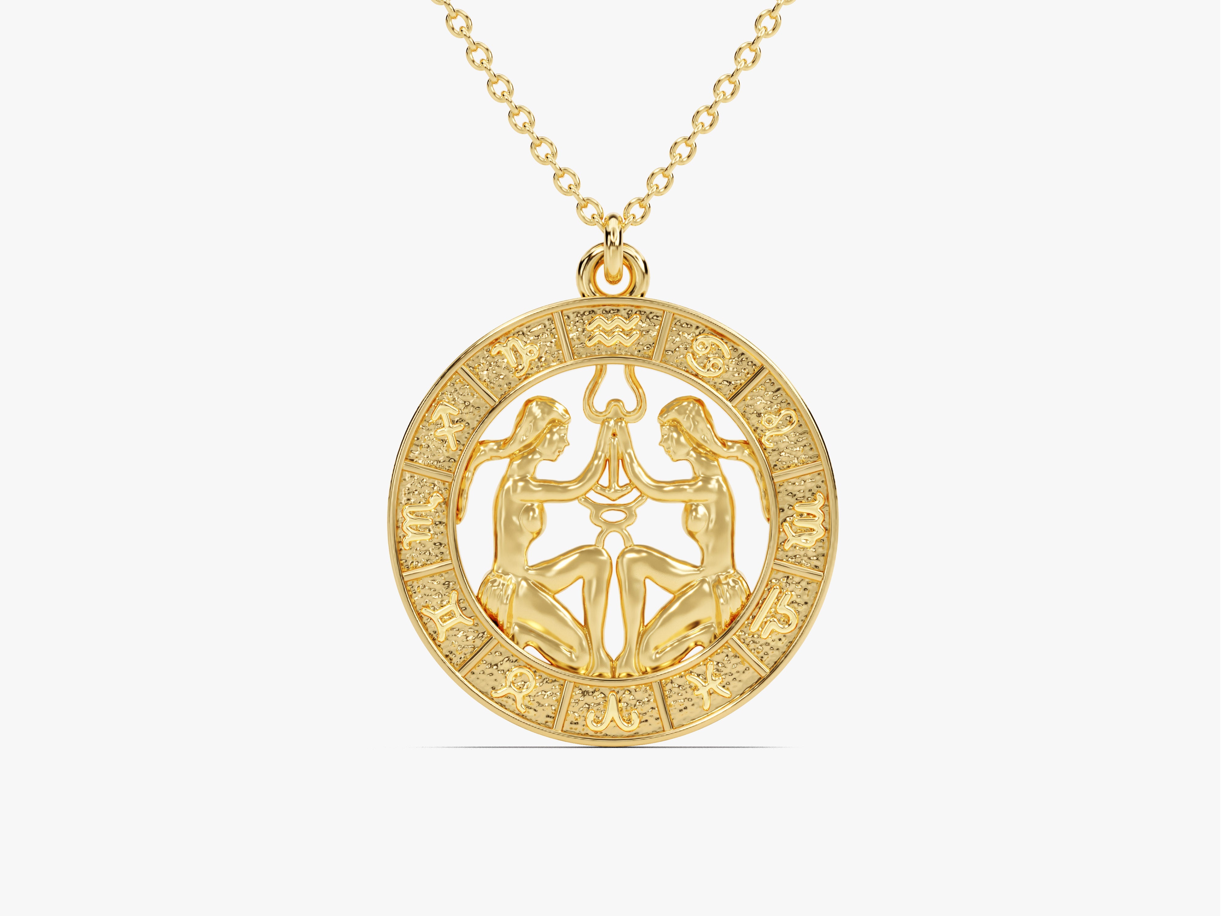 Gold Gemini zodiac pendant necklace, celestial jewelry