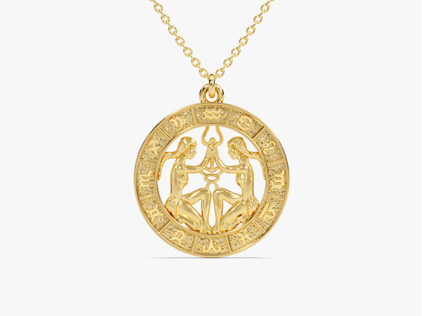 Gemini Charm Necklace in 14k Solid Gold