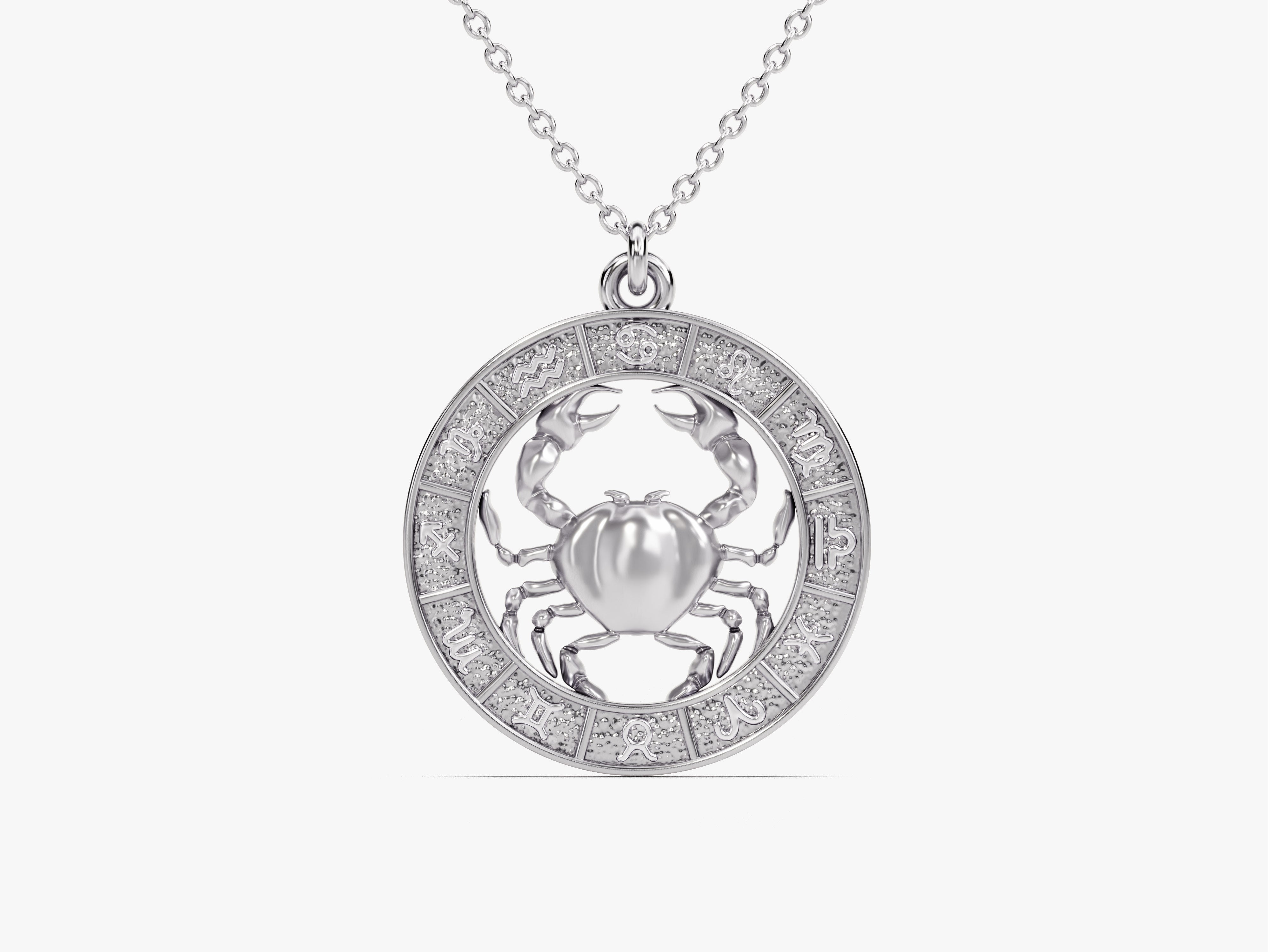 Silver Cancer zodiac pendant necklace with diamond accents