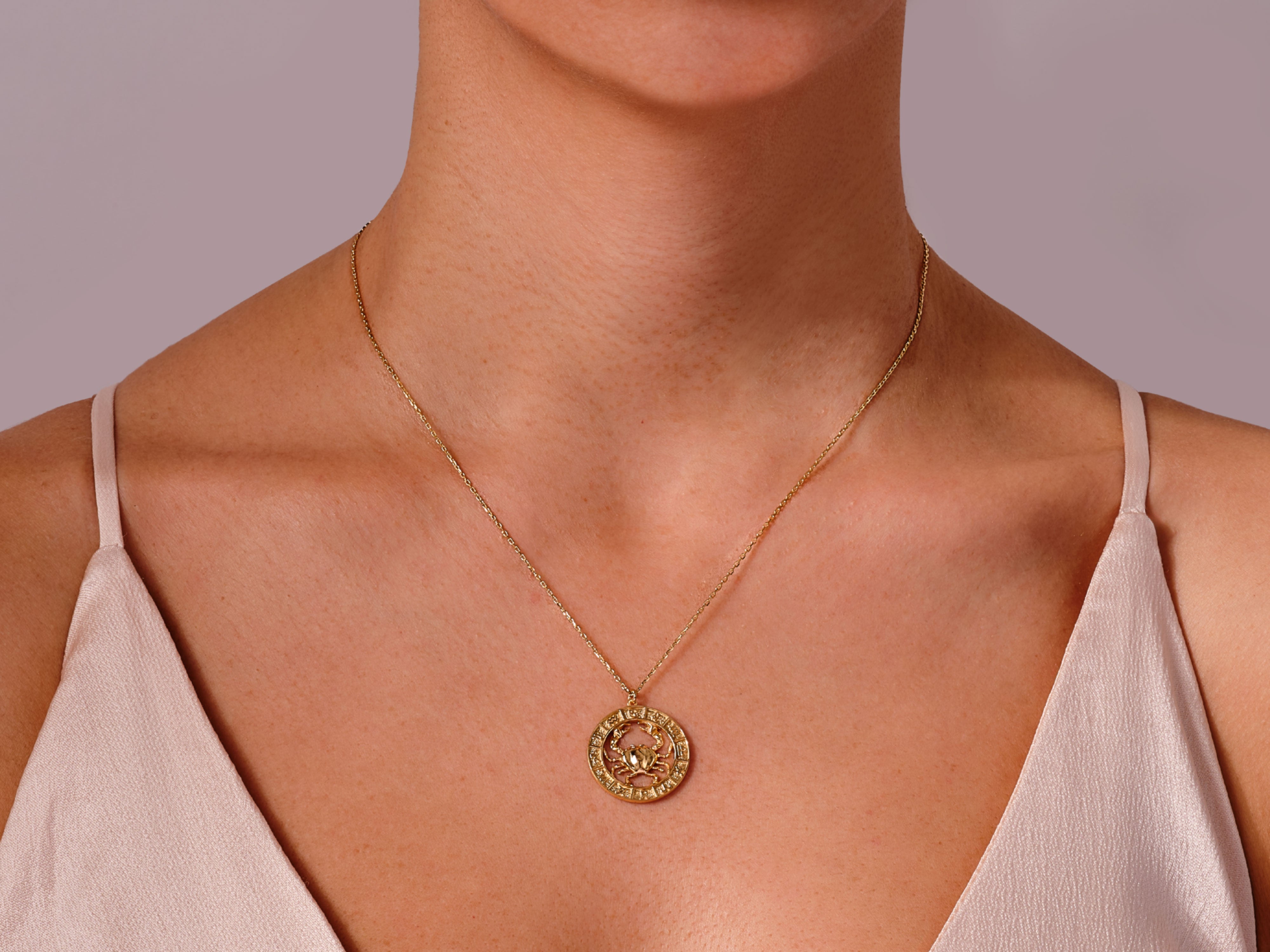 Gold zodiac necklace Cancer charm jewelry for women
