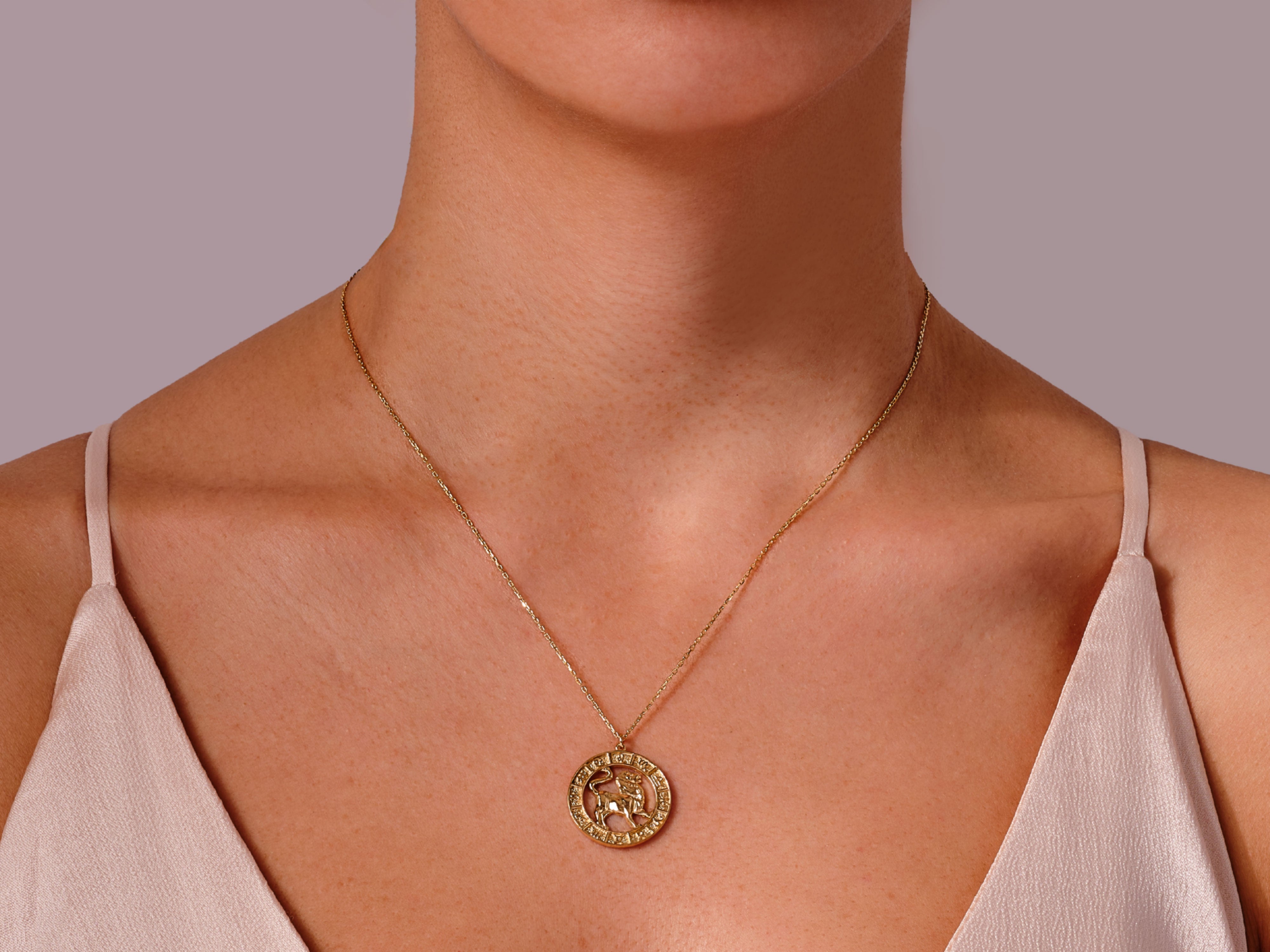 Gold zodiac necklace Leo charm jewelry
