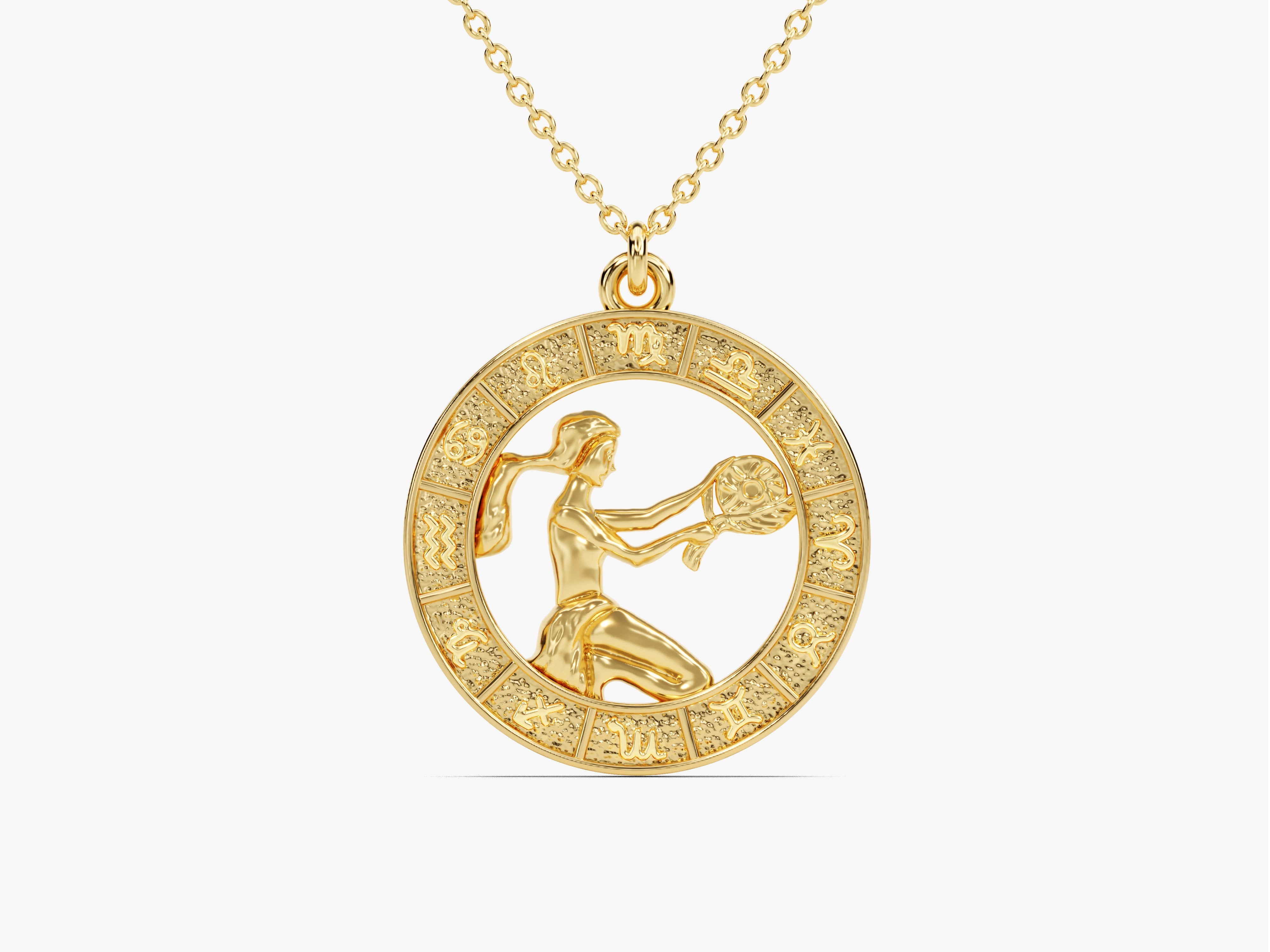 Gold Virgo zodiac pendant necklace, astrology jewelry