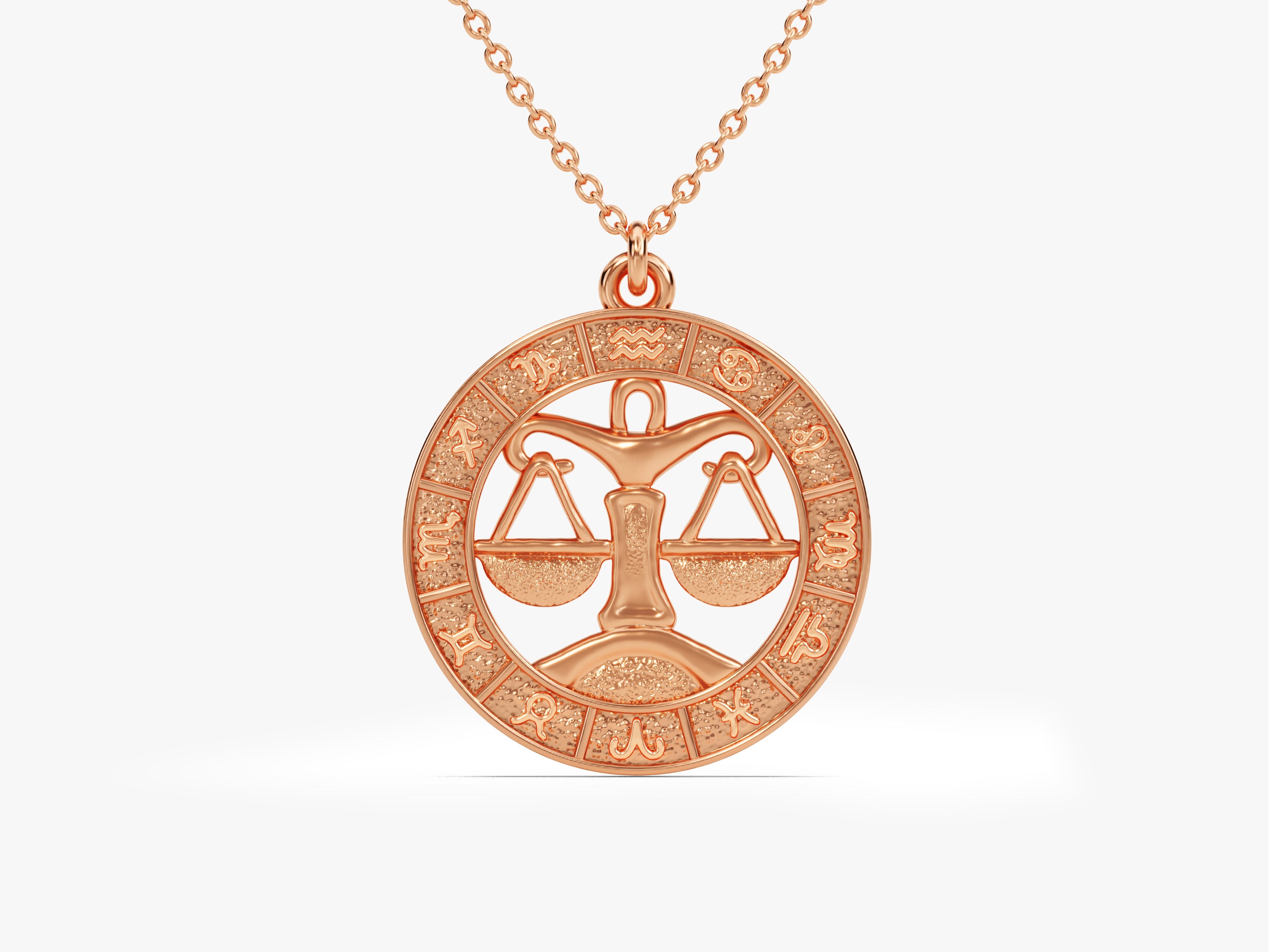 Rose gold Libra zodiac pendant necklace for jewelry lovers