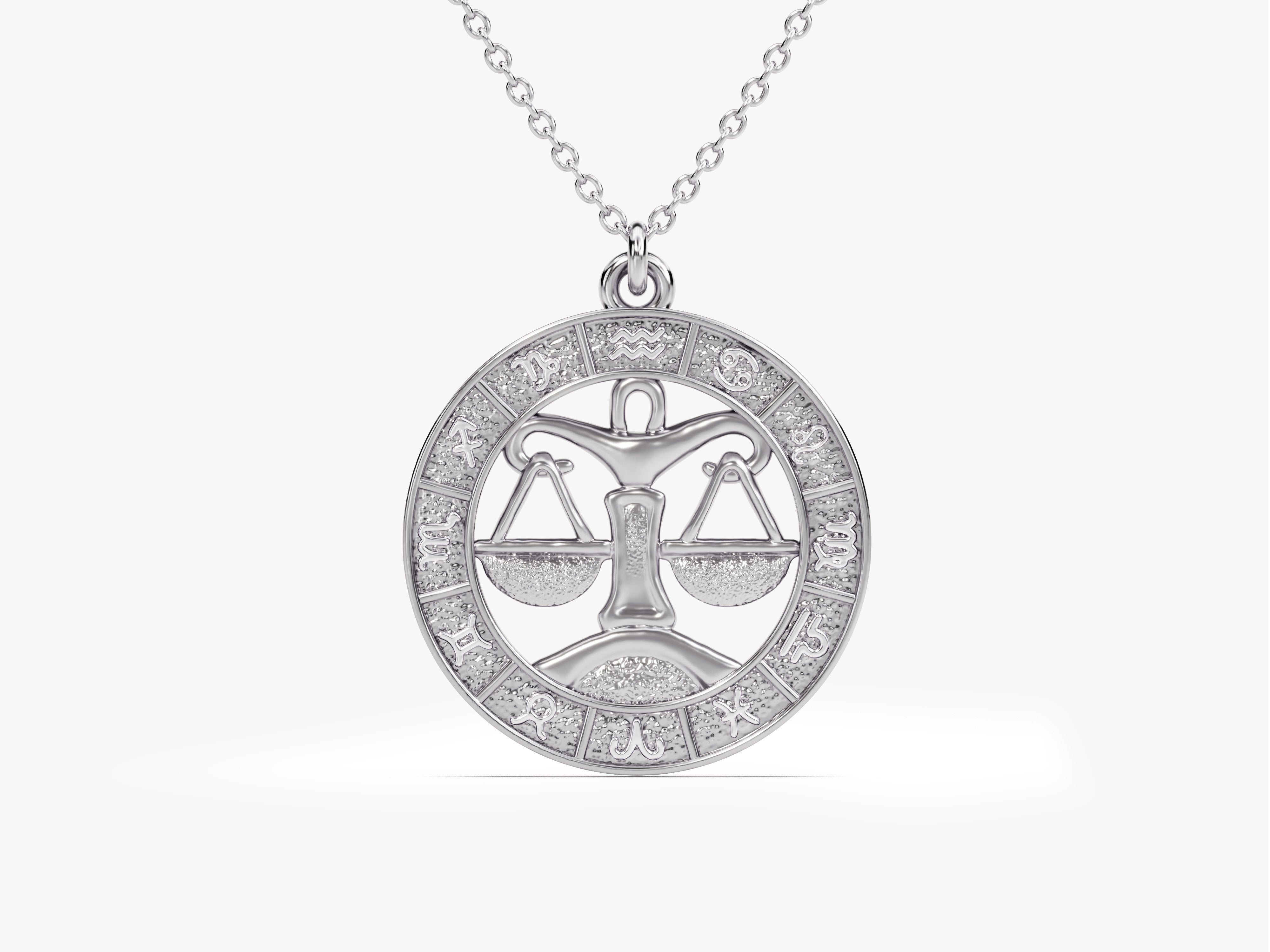 Libra zodiac pendant necklace, sterling silver, astrology jewelry