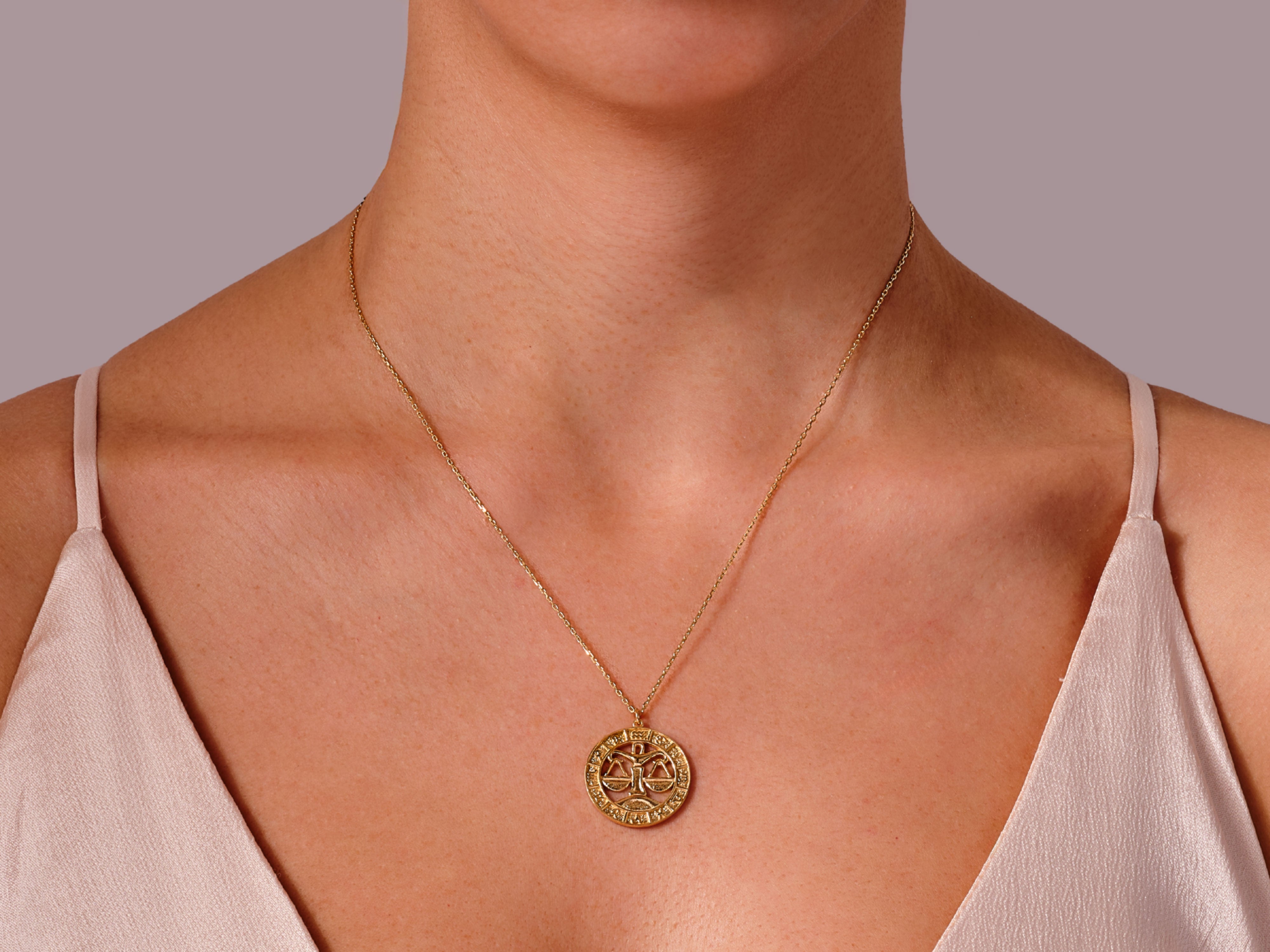 Gold Libra zodiac pendant necklace for jewelry lovers