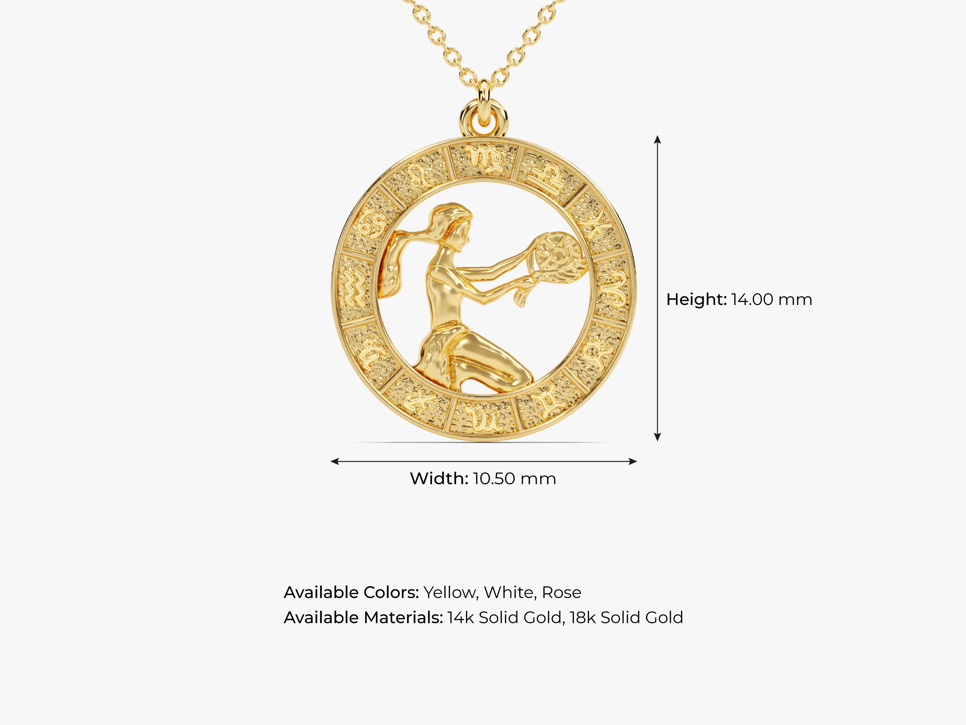 Gold Virgo zodiac pendant necklace, fine jewelry for women