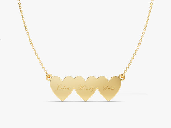 Trio Heart Name Necklace in 14k Solid Gold