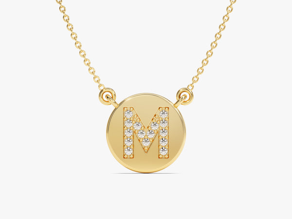 Diamond Initial Disc Necklace in 14k Solid Gold