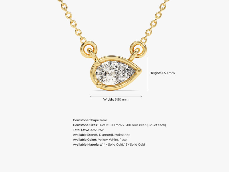 Bezel Pear Diamond Necklace in 14k Solid Gold