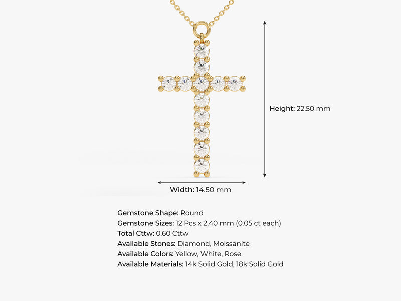 Prong Set Diamond Cross Necklace in 14k Solid Gold