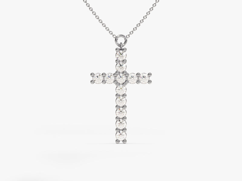 Prong Set Diamond Cross Necklace in 14k Solid Gold