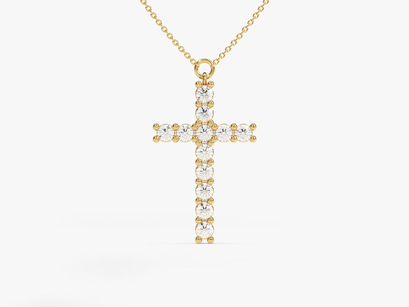 Prong Set Diamond Cross Necklace in 14k Solid Gold