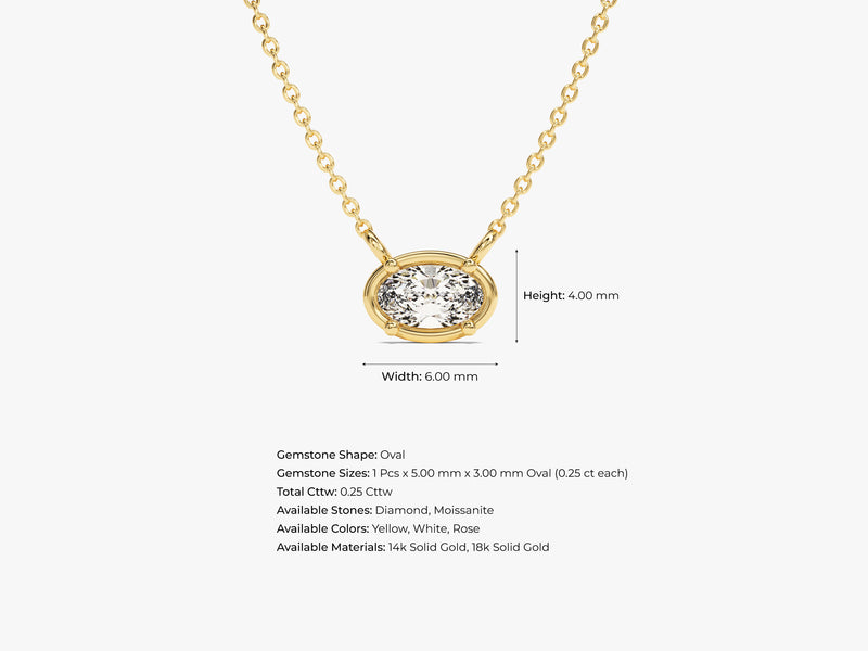 Bezel Oval Diamond Necklace in 14k Solid Gold