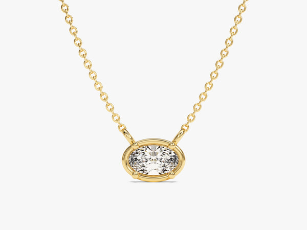 Bezel Oval Diamond Necklace in 14k Solid Gold