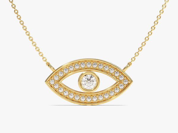 Bezel Diamond Evil Eye Necklace in 14k Solid Gold